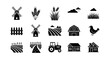 © LOBSTER LARRY - Set of 16 farming icons: silhouette design of rural and agricultural elements