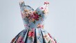 © P.G - Elegant vintage floral dress featuring a soft blue backdrop, adorned with vibrant roses, peonies, and daisies, perfect for spring events and outdoor gatherings.