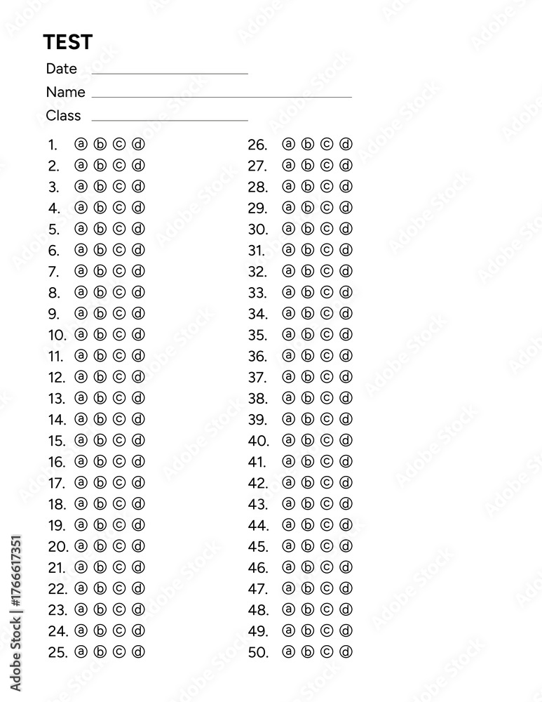 Illustration Stock Answer Sheet Template with 50 Questions for Test and ...