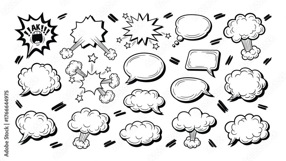 Diverse comic book speech bubbles and sound effects hand-drawn elements ...
