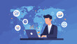 © Jade - Business technology and data science concept with a businessman working on a laptop connected to a global network, surrounded by icons representing analytics, shopping, finance, and artificial