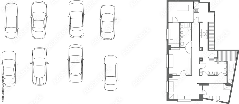 Building Layout Vector CAD drawing flat vector, car parking grid illustration, architectural ...