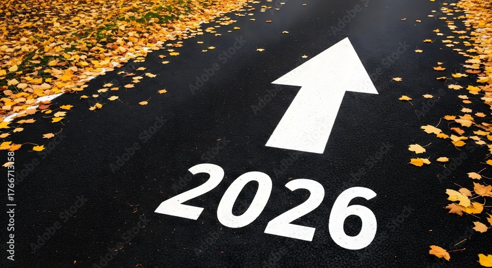 2026 white arrow road with autumn leaves symbolizes forward progress ...