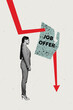 © deagreez - Vertical image artwork pop trend collage of upset businesswoman stand arrow decline cv redundancy job offer crisis unemployment