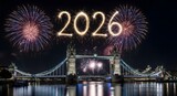 Magnificent New Year 2026 fireworks over London’s Tower Bridge illuminating the night sky with sparkling lights, symbolizing celebration, hope, joy, and a fresh beginning worldwide.