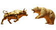 © ASRORNOT - Golden bull charges towards an angry bear in this dynamic financial market concept illustration.