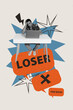 © deagreez - Vertical 3d artwork banner collage of upset man sit table loser laptop cyberbully lightning pressure abuse problem concept