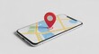 © PNG Stock - Smartphone displaying map with red location pin signifying navigation and travel