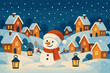© Flyura Shakembekova - Cheerful snowman wearing a Santa hat in a snowy village at night