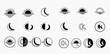 © Adji - A collection of sun and moon phase icons in black and white, arranged in rows and columns.
