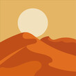 © Cibula - bold minimal desert landscape, large sand dunes, flat graphic style, sun on horizon,  simplified composition, flat vector poster