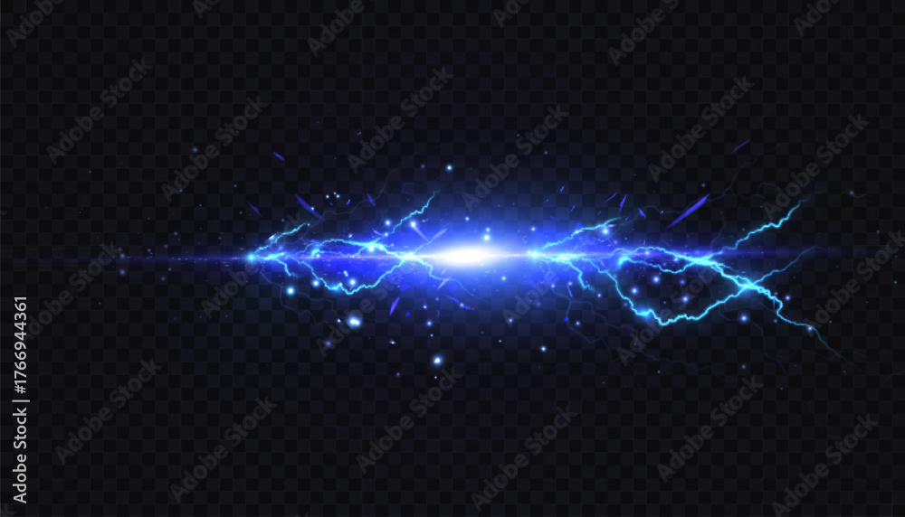 Blue electric lightning on a dark background with a glowing core ...