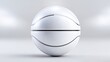 © AMK  - Futuristic basketball showcase, Innovative white basketball prototype displayed on reflective surface with soft studio lighting and minimalist