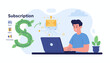 © Domeng - Modern flat illustration of email marketing concept, subscription to newsletter, digital communication, online services, and business growth, with a man using a laptop and a stylized green 'S' symbol