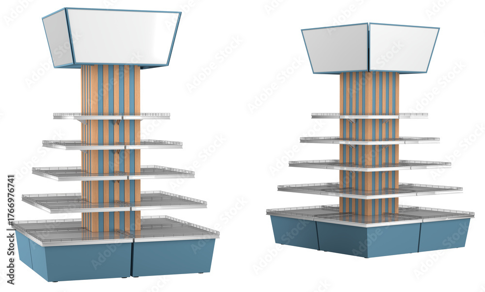 Square Display Racks Stock-Illustration „Supermarket display racks with square central ...