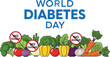 © Hussain - World diabetes day with vegetables and no sugar sign for awareness campaign