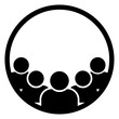 © AnupKumar - Black and white vector icon of a group of people inside a circular frame symbolizing team collaboration, meeting, conference, group discussion, teamwork, or professional gathering concept.