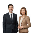 © sujon1638 - Professional business man and woman smiling confidently together in formal attire isolated on transparent background