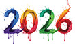 © Vex flow - Paint splash 2026 typography with dripping liquid colors, vibrant artistic digits for creative year visuals, abstract celebration design concept