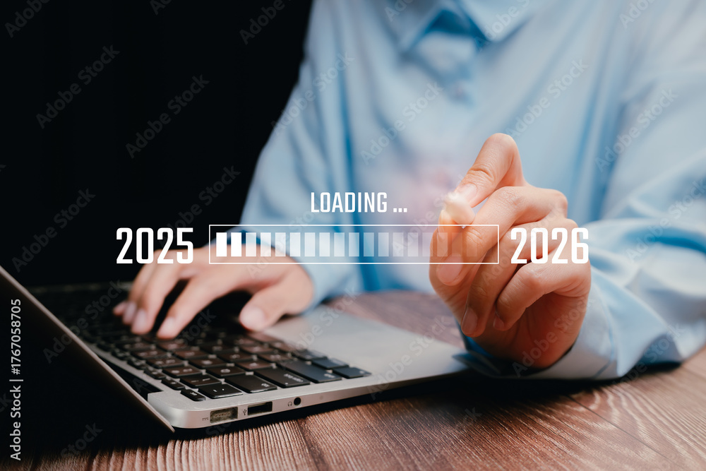 Digital Progress Bar Displaying Transition from 2025 to 2026 with ...