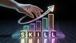 © Unmesha Park - Hand points to skill growth on cubes with arrow.