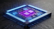 © Abrao - Close up of a modern computer processor with glowing blue and purple lights on a dark background