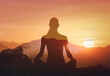 © kieferpix - Mental health, well-being, Woman in yoga pose, zen, calming, quiet meditation at sunset. Healthy living concept