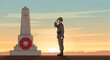 © Gumbz - Remembrance Day Soldier Saluting War Memorial with Poppy Wreath