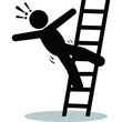 © yanrisairga - Black Silhouette of a Person Falling Down a Ladder with Exclamation Marks Symbolizing Danger and Accident on a Transparent Background