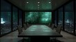 © lianlian liang - Futuristic boardroom interior with a large video wall displaying glowing green digital code. Dark, high-tech corporate meeting room for concepts of data, cybersecurity, technology, or global strategy.