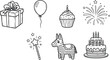 © CreatAr8 - Vector illustration of birthday themed icons including gifts cupcakes balloons cake ice cream and party decorations