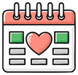 © Сергій Бомбак - Calendar icon displaying pink heart with green and white day marks, for romance or event planning