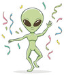 © Анастасия Зеленько - Cartoon alien dancing with colorful confetti illustration