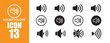 © MSTGIRATUN - 13 icon collection. speaker icon set. sound level. silent signs. Volume symbol. Set of no sound, No speaker icon
