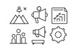 © Salim - Business and Strategy Icons Line Art with Megaphone and Gear Keywords: business, strategy, icon, line art, outline, megaphone, gear, cogwheel