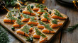 © Fang - Board of Christmas tree shape smoked salmon toast on christmas eve dinner table to celebrate food and holidays