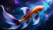 © Christopher Krohn - Koi Karpfen schwebt in leuchtender Galaxie und Sternenlandschaft
