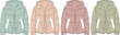 © Mehnaz - A collection of four stylish puffer jacket flat technical sketches, showcasing contemporary outerwear designs in diverse pastel colorways, ideal for fashion apparel development and merchandising