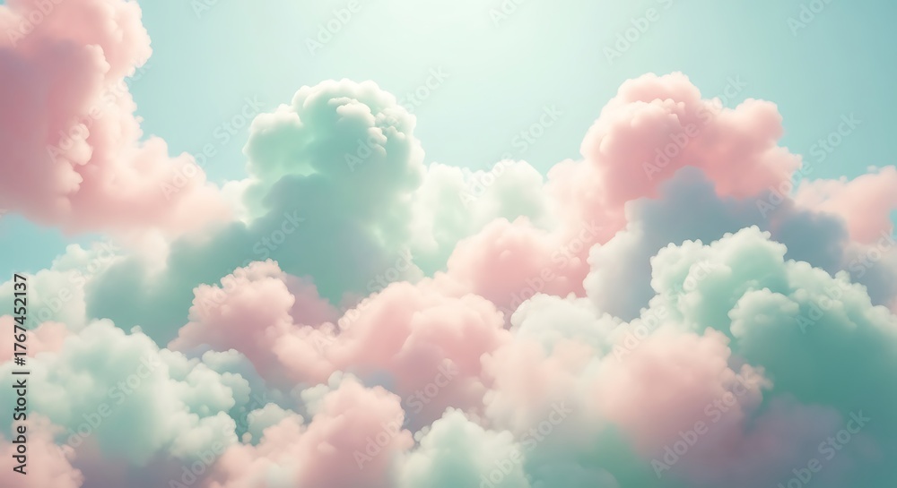 Pastel Clouds A Dreamy Sky of Pink and Mint Colors for Tranquil