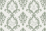 Vintage toy-themed wallpaper with green floral patterns and teddy bears