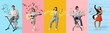 © Pixel-Shot - Set of people playing musical instruments on color background