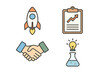 © Framezy - outline colorful icon 4 isolated on transparent background flat vector illustration style startup launch theme including rocket icon business plan investor handshake and innovation lab