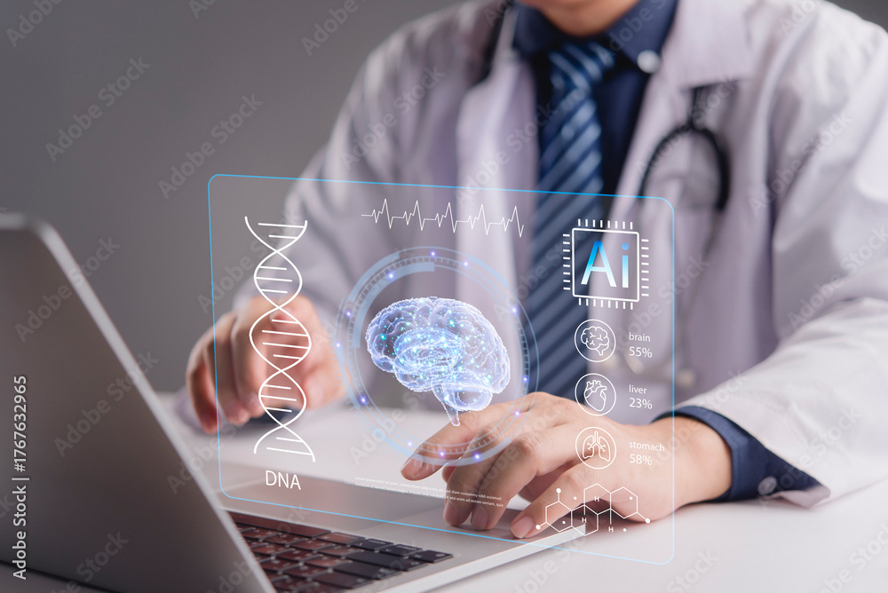 Medical doctor working laptop, Ai artificial intelligence for diagnosis ...
