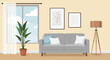 © Mala - Interior illustration displaying a comfortable living room with a calming and inviting atmosphere