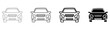 © MstJamila - Set of car icons in various line art styles and a solid black silhouette, representing modern automobiles for transportation, travel, navigation, and automotive design applications.