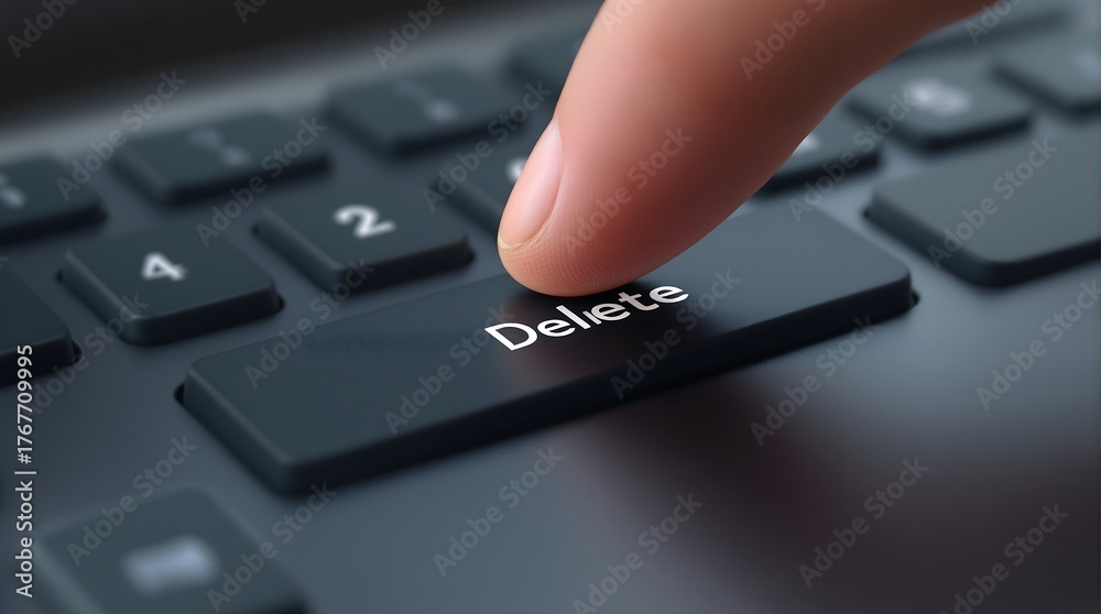 Pressing delete key on laptop keyboard for data removal and file ...