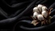 © Irchan - Elegant cotton flower on a luxurious black textile background, perfect for organic fashion or sustainable living campaigns needing a touch of natural beauty
