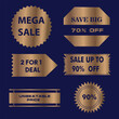 © Aleksandra - Discount sale tags with gold accents on a dark blue background