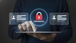 © Royal studio - Person holding a tablet displaying a confidential lock icon in the center, flanked by two document icons symbolizing private information and secure data handling