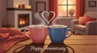 © Reza - Happy Anniversary Cozy Coffee Mugs and a Heart-Shaped Steam for a Romantic Celebration
